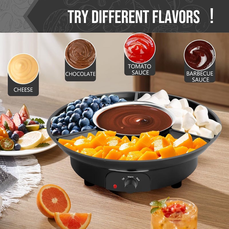VAlinks Electric Chocolate Melting Pot Chocolate Fondue Pot Set 3-Section Serving Trays with 6pcs Dipping Forks Perfect for Housewarming Christmas Party Gifts (Black) - Image 5